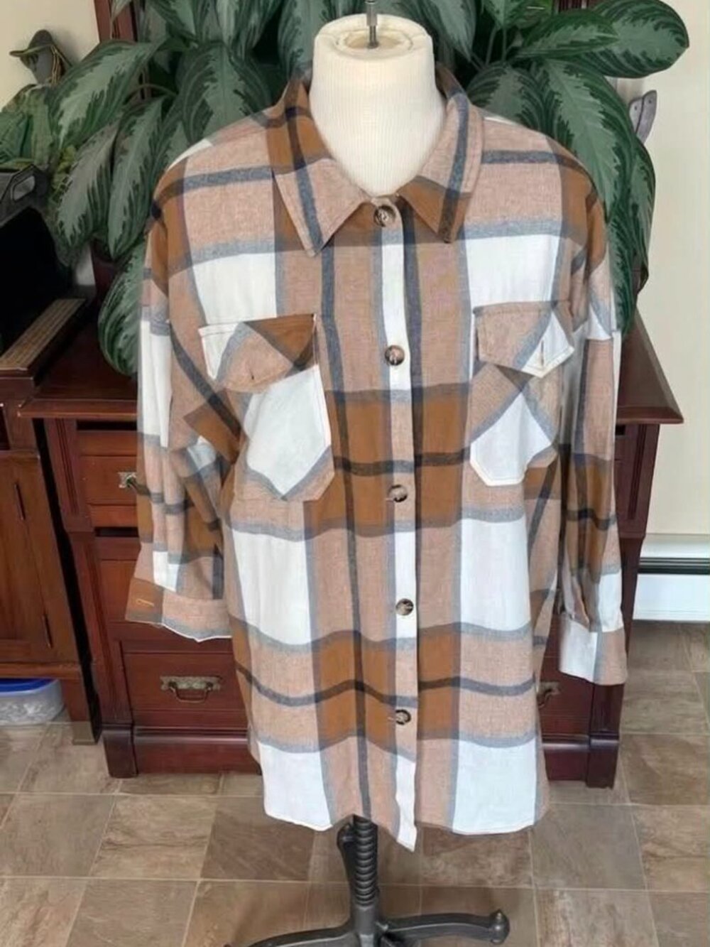 Every Rose Plaid Oversized Shacket Button Front Shirt Jacket 3X #007